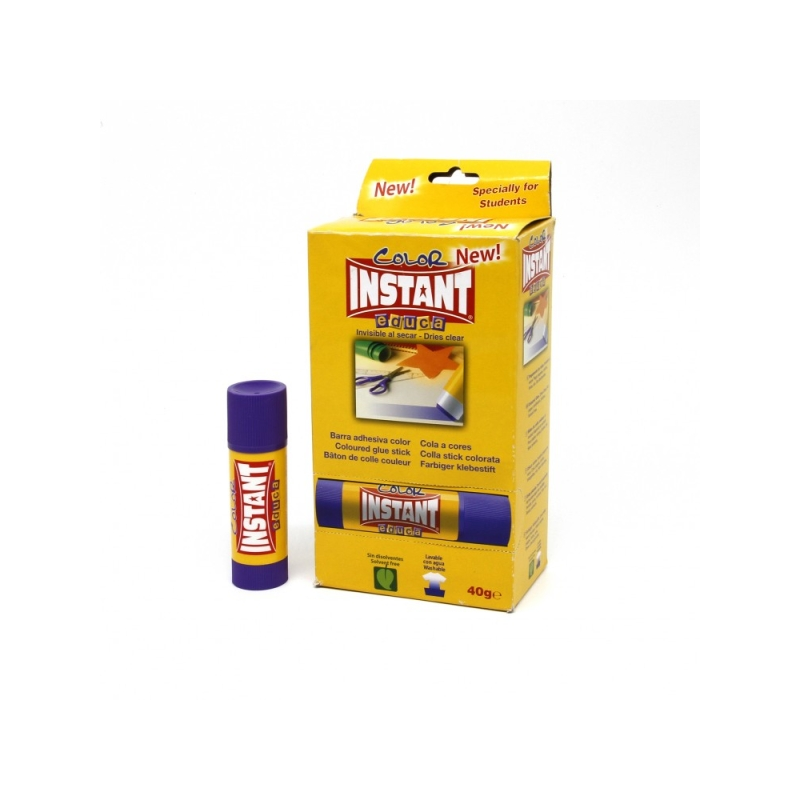 LOT de 12 Bâton de colle Instant Color Educa 40 g - Convient aux enfants et/ou à un usage domestique - Lavable - Sans solvant -