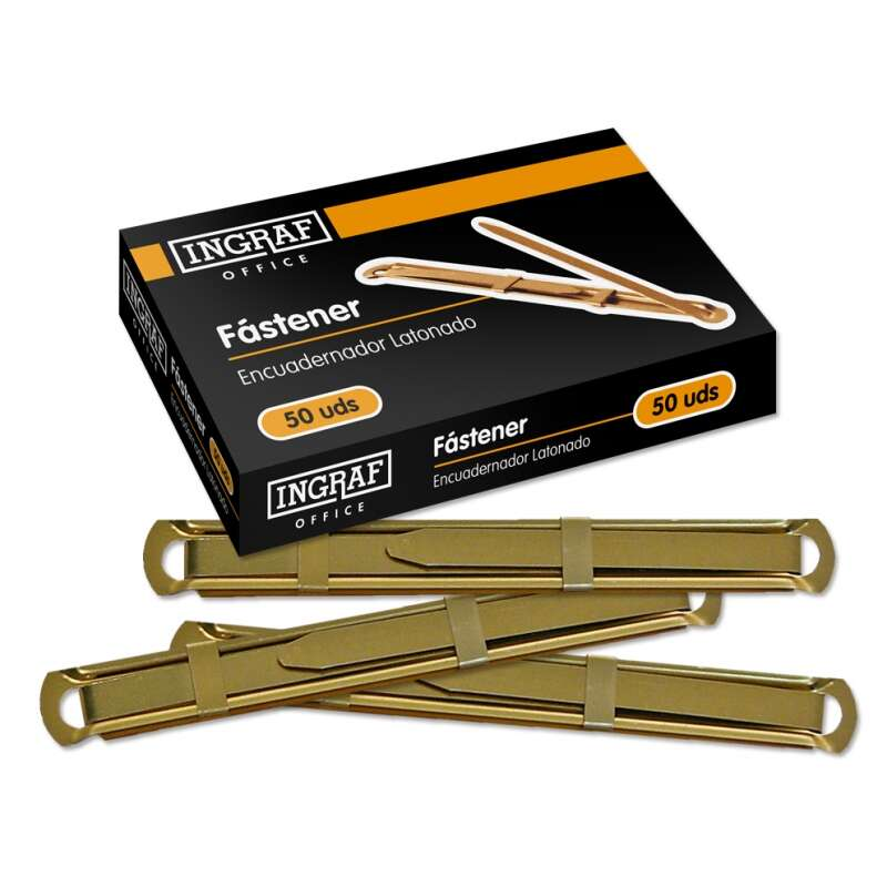 Ingraf Pack de 50 attaches en laiton pour reliure rapide et résistante - Comprend languette et curseur - Divers coloris