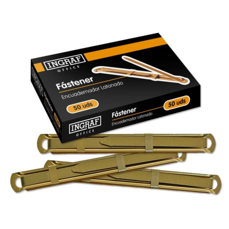 Ingraf Pack de 50 attaches en laiton pour reliure rapide et résistante - Comprend languette et curseur - Divers coloris