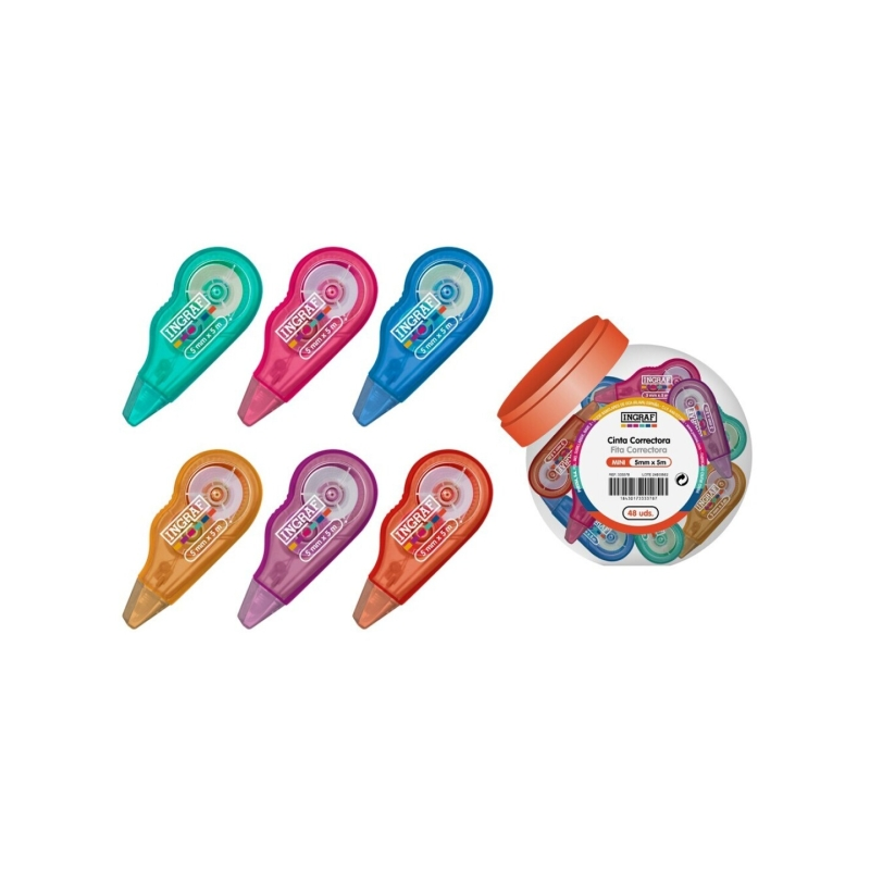 Présentoir Ingraf Mini Mediterranean avec 48 mini-rubans correcteurs 5 mm x 5 m - Adhérence parfaite au papier - Corps de couleu