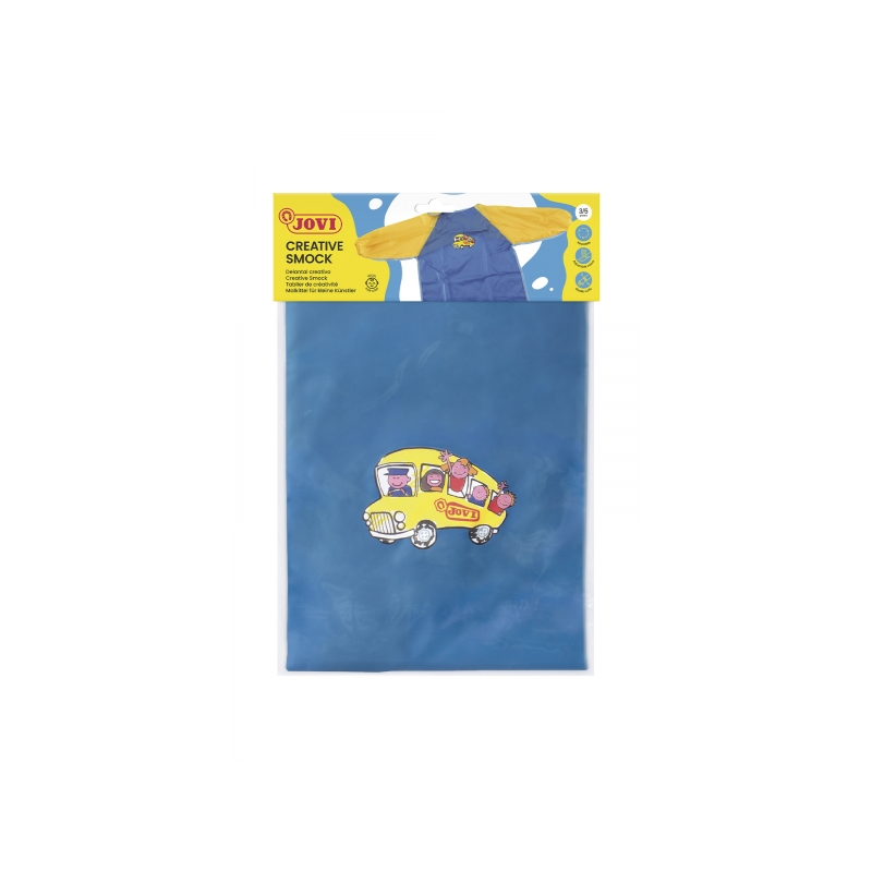 Tablier préscolaire Jovi - Protection contre les taches - Recommandé de 3 à 5 ans - Poignets élastiques - Coloris bleu