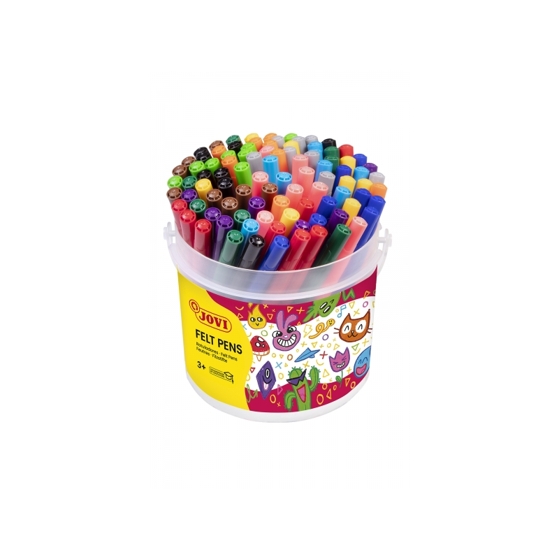 Jovi Flacon de 96 Feutres - Large Variété de Teintes - Encre Grande Fixation - Pointe Résistante - Capuchon Ventilé - Grip Trian