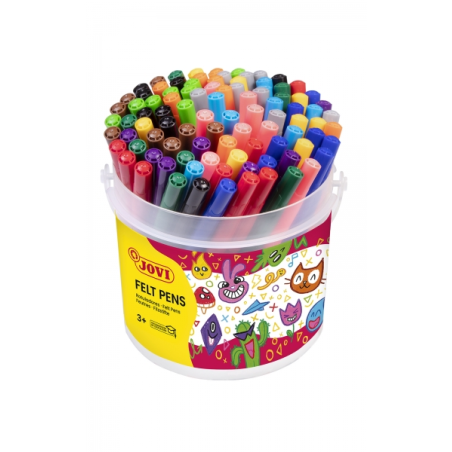 Jovi Flacon de 96 Feutres - Large Variété de Teintes - Encre Grande Fixation - Pointe Résistante - Capuchon Ventilé - Grip Trian