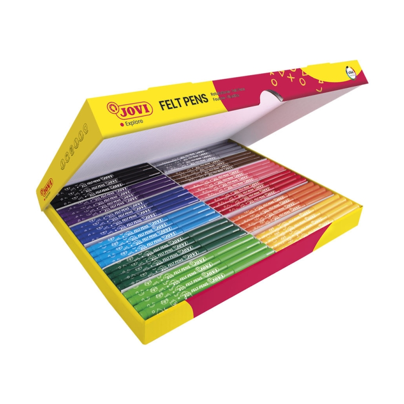Boite de 144 Feutres Jovi - Large Variété de Teintes - Encre Excellente Fixation - Pointe Résistante - Capuchon Ventilé - Grip T