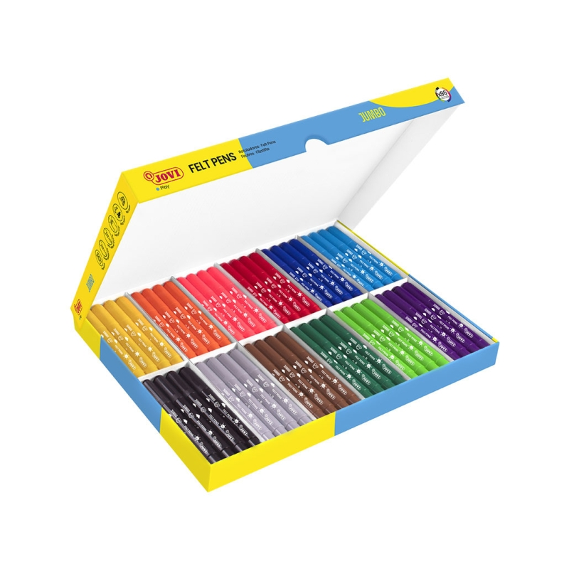 Jovi Pack Scolaire Feutres 96 Feutres Jumbo - Variété de Nuances - Encre Excellente Fixation - Pointe Résistante - Capuchon Vent