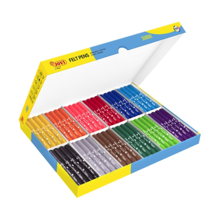 Jovi Pack Scolaire Feutres 96 Feutres Jumbo - Variété de Nuances - Encre Excellente Fixation - Pointe Résistante - Capuchon Vent
