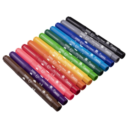Jovi Pack Scolaire Feutres 96 Feutres Jumbo - Variété de Nuances - Encre Excellente Fixation - Pointe Résistante - Capuchon Vent