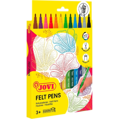 Feutres Jovi, lot de 12 pièces - Pointe 2 mm - Large choix de couleurs - Encre haute définition - Capuchon de sécurité ventilé -