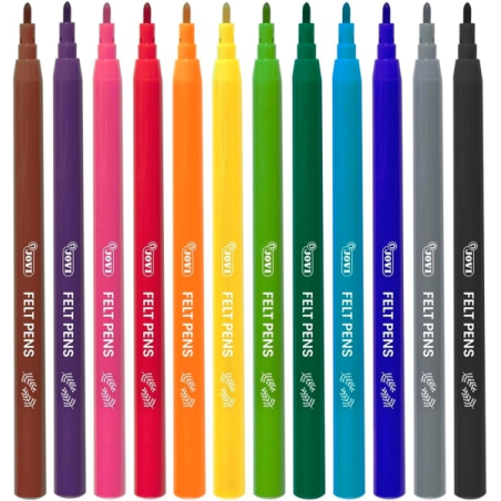 Feutres Jovi, lot de 12 pièces - Pointe 2 mm - Large choix de couleurs - Encre haute définition - Capuchon de sécurité ventilé -