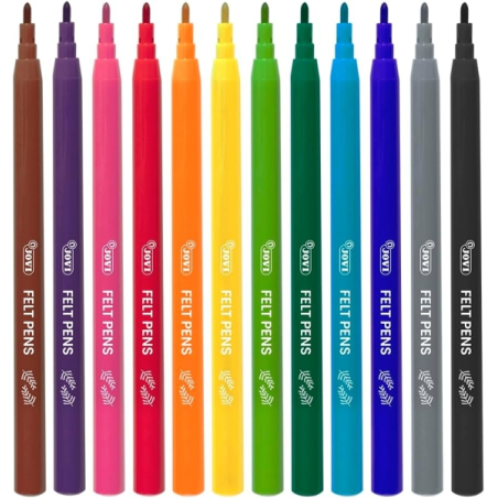 Pot de feutres Jovi avec 120 marqueurs - Pointe 2 mm - Encre haute adhérence - Bouchon de sécurité ventilé - Couleurs assorties