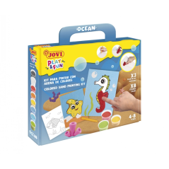 Kit de peinture sur sable océanique Jovi Play & Fun avec 8 pots de sable + 1 perforatrice + 3 feuilles avec motifs d'animaux aqu