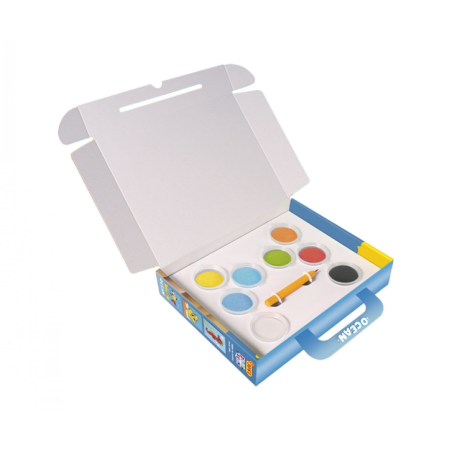 Kit de peinture sur sable océanique Jovi Play & Fun avec 8 pots de sable + 1 perforatrice + 3 feuilles avec motifs d'animaux aqu