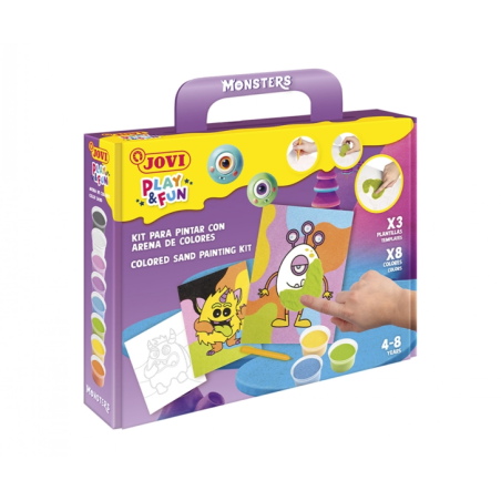 Kit de peinture et d'amusement Jovi Play & Fun Monsters avec 8 pots de sable + 1 perforatrice + 3 feuilles avec motifs de monstr