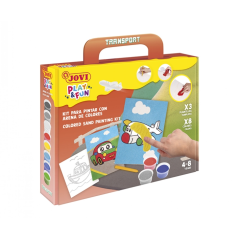 Kit de peinture sur sable Jovi Play & Fun Transport avec 8 pots de sable + 1 perforatrice + 3 feuilles avec motifs de transport