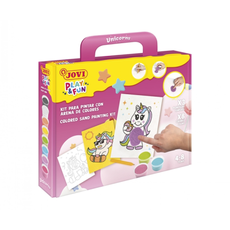 Kit de peinture avec sable Jovi Play & Fun Unicorns avec 8 pots de sable + 1 perforatrice + 3 feuilles avec motifs licornes - Co