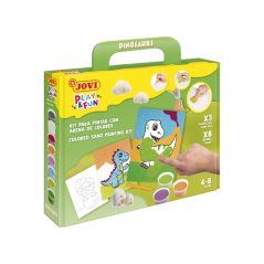 Kit de peinture avec du sable Jovi Play & Fun Dinosaures avec 8 pots de sable + 1 perforatrice + 3 feuilles avec motifs de dinos