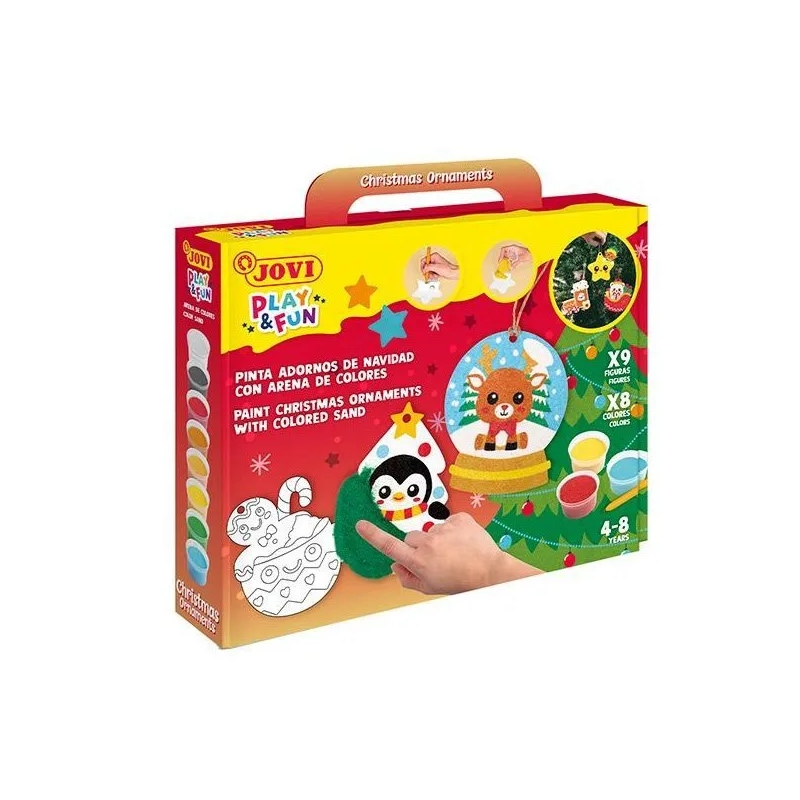 Kit de peinture sur sable Jovi Play & Fun - Décorations de Noël avec 8 pots de sable, 1 perforatrice et 3 feuilles de sable à mo