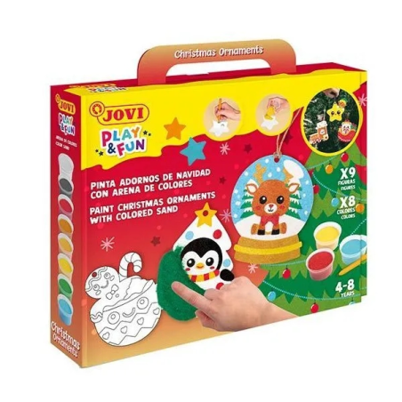Kit de peinture sur sable Jovi Play & Fun - Décorations de Noël avec 8 pots de sable, 1 perforatrice et 3 feuilles de sable à mo