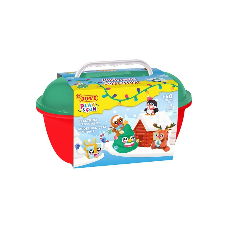 Coffret cadeau Jovi Play & Fun Aventure de Noël avec 24 bâtonnets de pâte à modeler de 15 g + moules + emporte-pièces - Sans glu