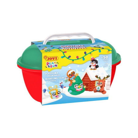 Coffret cadeau Jovi Play & Fun Aventure de Noël avec 24 bâtonnets de pâte à modeler de 15 g + moules + emporte-pièces - Sans glu