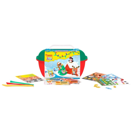 Coffret cadeau Jovi Play & Fun Aventure de Noël avec 24 bâtonnets de pâte à modeler de 15 g + moules + emporte-pièces - Sans glu