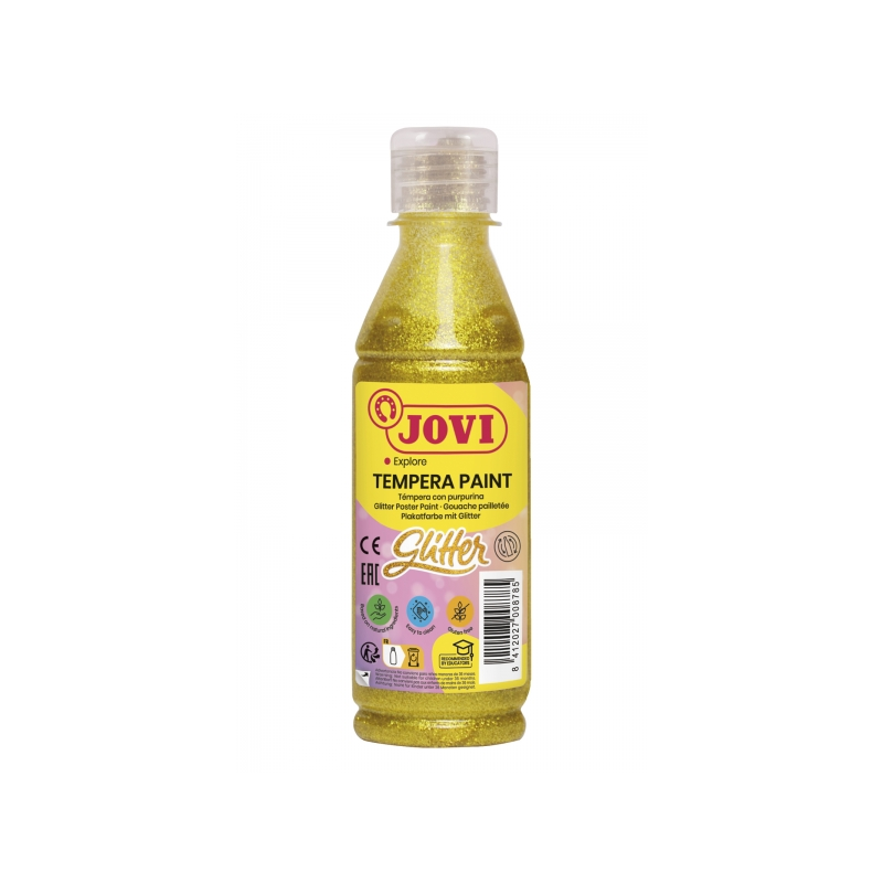 Jovi Glitter Tempera Flacon 250 ml - À base d'eau - Prêt à l'emploi - Particules pailletées - Excellente performance - Séchage r