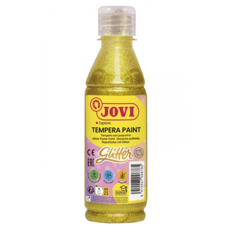 Jovi Glitter Tempera Flacon 250 ml - À base d'eau - Prêt à l'emploi - Particules pailletées - Excellente performance - Séchage r
