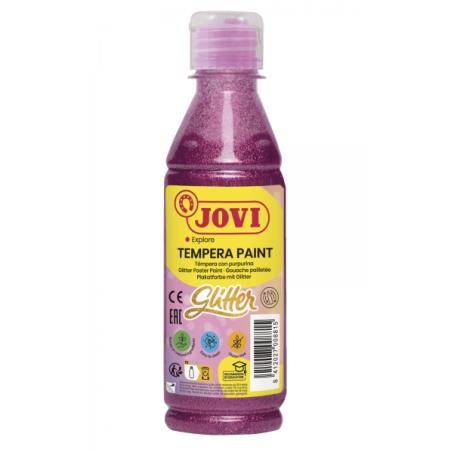 Jovi Glitter Tempera Flacon 250 ml - À base d'eau - Prêt à l'emploi - avec paillettes - Excellente performance - Séchage rapide