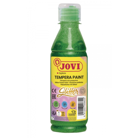 Jovi Glitter Tempera Flacon 250 ml - À base d'eau - Prêt à l'emploi - avec paillettes - Excellentes performances - Séchage rapid