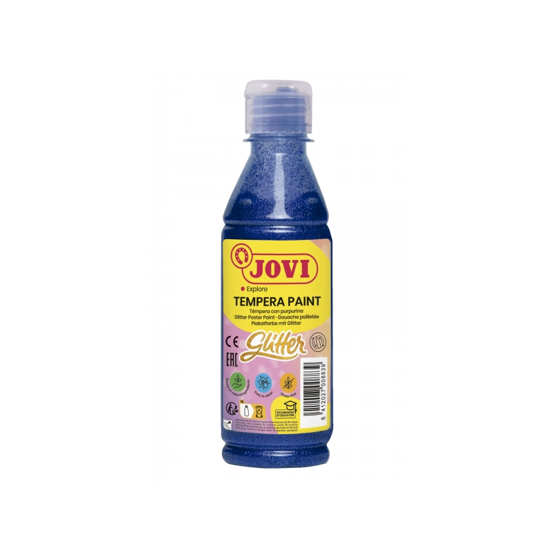 Jovi Glitter Tempera Flacon 250 ml - À base d'eau - Prêt à l'emploi - avec paillettes - Excellente performance - Séchage rapide