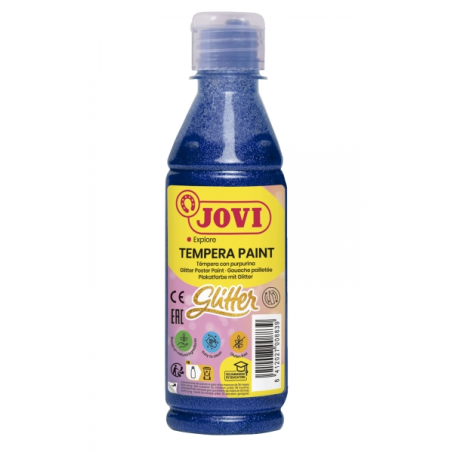 Jovi Glitter Tempera Flacon 250 ml - À base d'eau - Prêt à l'emploi - avec paillettes - Excellente performance - Séchage rapide