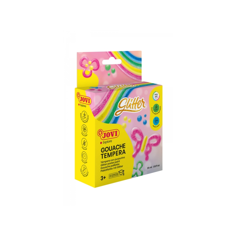 Jovi Glitter Gouache Lot de 4 bouteilles de tempera 35 ml – Tempera liquide à base d'eau – Particules pailletées – Excellente pe