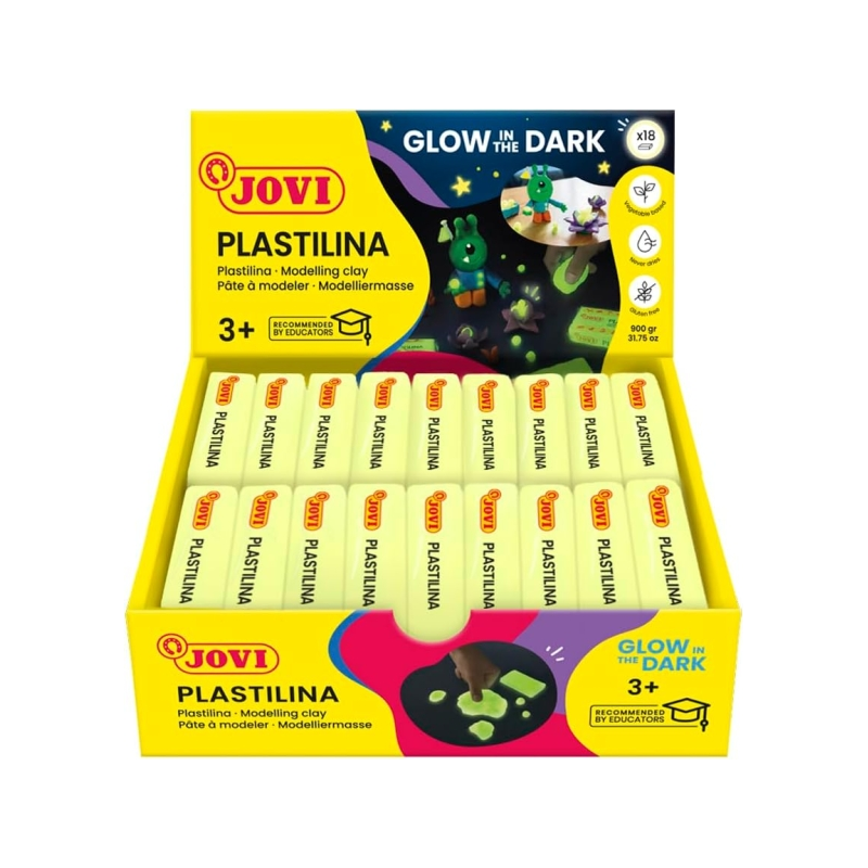 Plateau Jovi avec 18 tablettes de pâte à modeler fluorescente de 50 g - Très malléable - Ne sèche pas