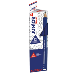 Lot de 12 crayons à mine graphite HB triangulaires jumbo Alpino Junior Trimax - Corps de 10 mm d'épaisseur - Espace pour le nom