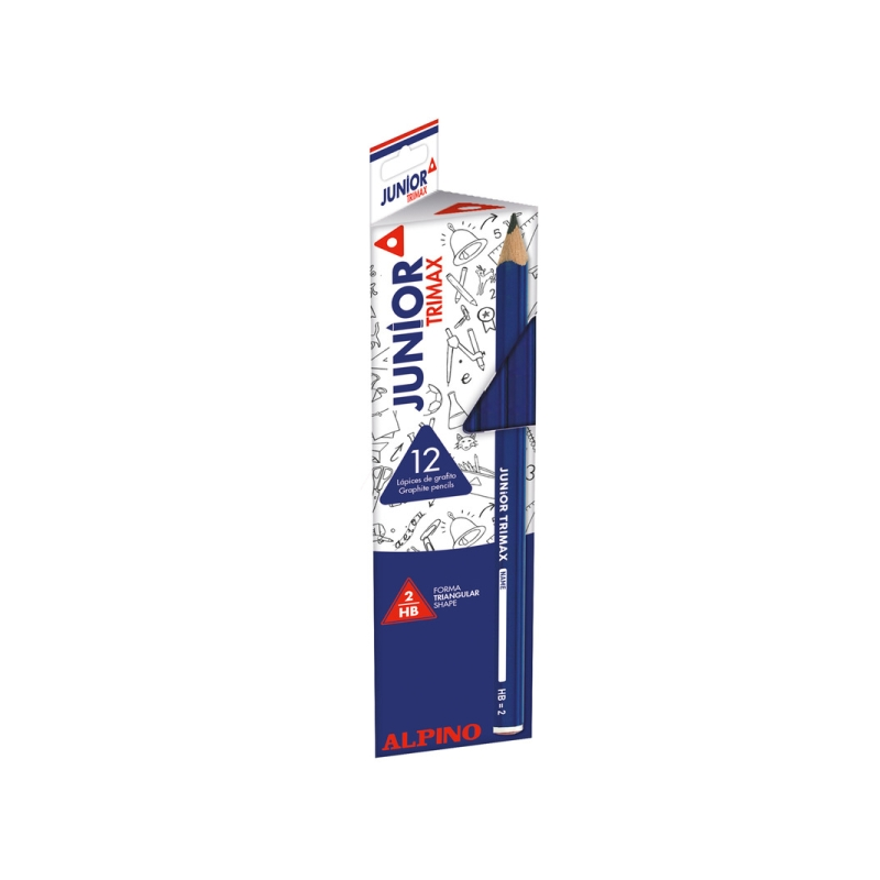 Lot de 12 crayons à mine graphite HB triangulaires jumbo Alpino Junior Trimax - Corps de 10 mm d'épaisseur - Espace pour le nom
