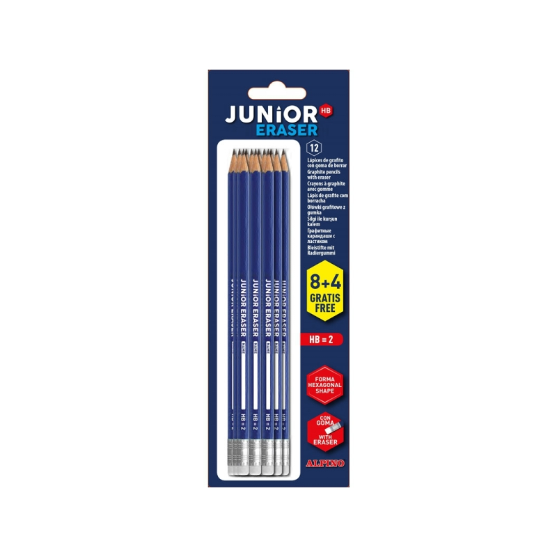 Blister Alpino Junior de 12 crayons graphite HB avec gomme - Espace pour le nom