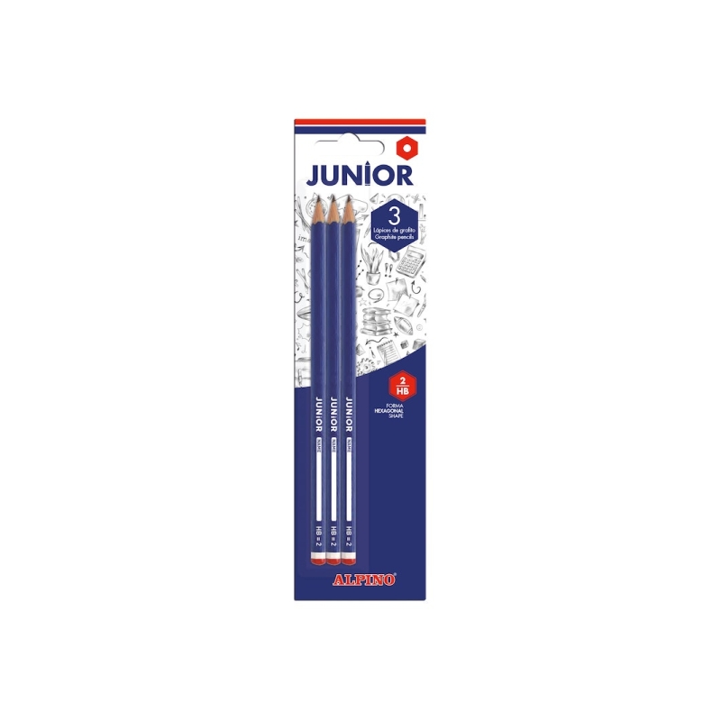 Blister Alpino Junior de 3 crayons graphite HB avec mine - Espace pour le nom