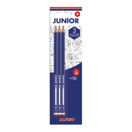 Blister Alpino Junior de 3 crayons graphite HB avec mine - Espace pour le nom
