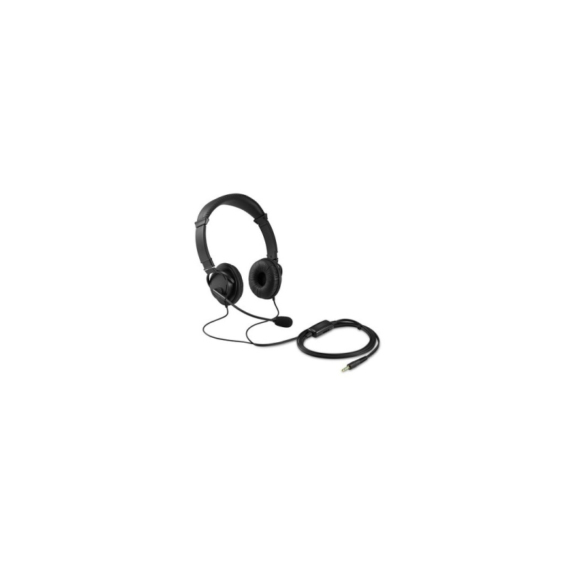 Casque pliable Kensington avec microphone - Connexion 3,5 mm - Arceau réglable - Oreillettes rembourrées - Commandes intégrées -