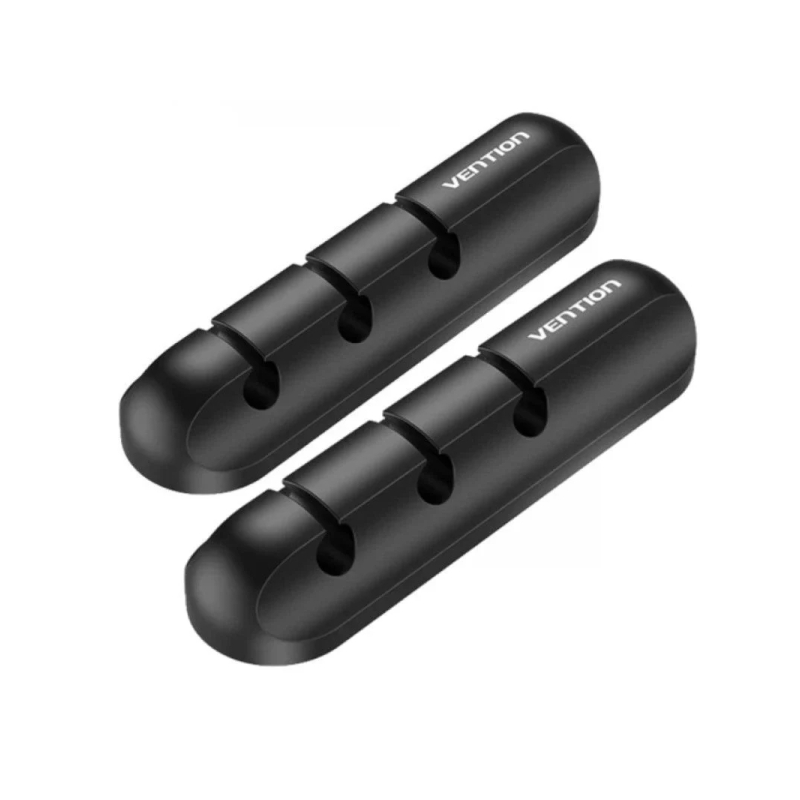 Lot de 2 organisateurs de câbles Vention - 3 ports - Silicone - Noir