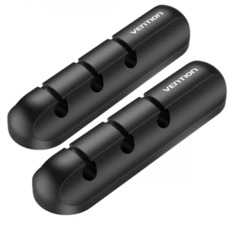 Lot de 2 organisateurs de câbles Vention - 3 ports - Silicone - Noir