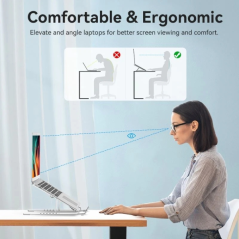 Support pour ordinateur portable Vention (jusqu'à 17 pouces) - Supporte jusqu'à 15 kg - Antidérapant - Aluminium - Angle réglabl