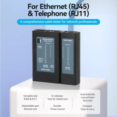 Testeur portable Vention pour câbles réseau RJ45 et RJ11 - Portée jusqu'à 300 m - Noir