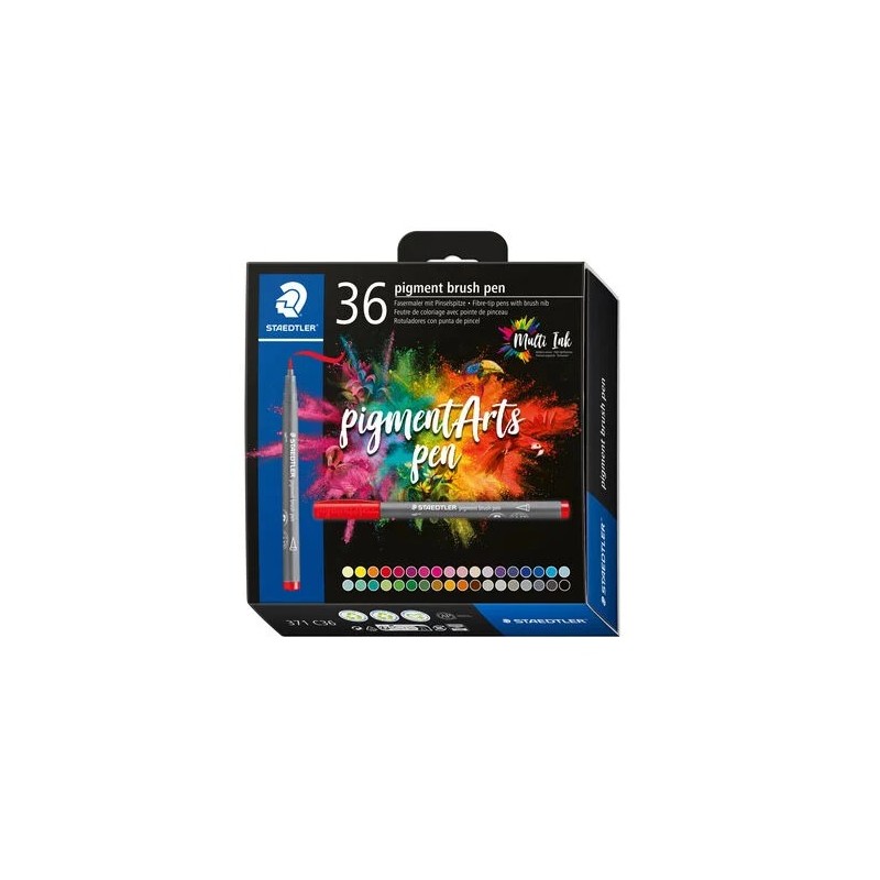 Staedtler 371 Lot de 36 marqueurs à pointe pinceau souple – Nouvelle encre multi-encre – Pigments de qualité supérieure –
