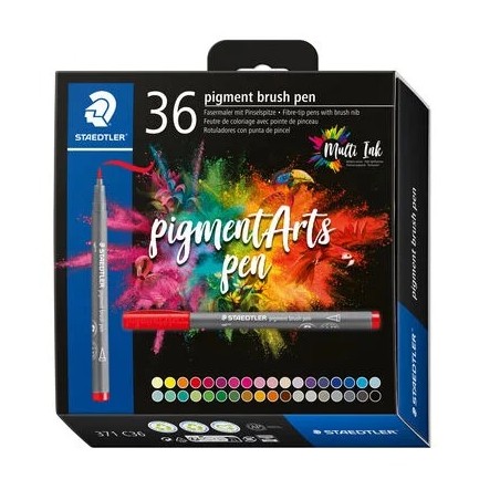 ✅ Staedtler 371 Lot de 36 marqueurs à pointe pinceau souple – Nouvelle encre multi-encre – Pigments de qual en stock