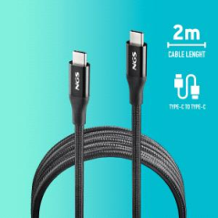 Câble NGS USB-C mâle vers USB-C mâle 2.0 - Charge ultra-rapide jusqu'à 240 W - Longueur : 2 m - Noir