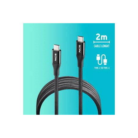 Câble NGS USB-C mâle vers USB-C mâle 2.0 - Charge ultra-rapide jusqu'à 240 W - Longueur : 2 m - Noir