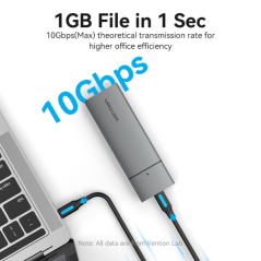 Boîtier SSD Vention - USB 3.1 Gen 2C - 10 Gbps - Aluminium - Compatible M.2 NVMe - Comprend un câble USB-C - Couleur Gris
