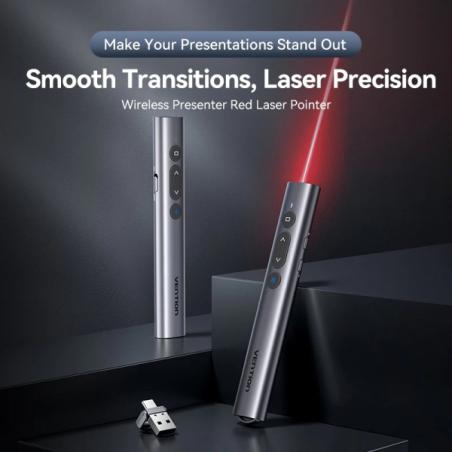 Présentateur sans fil Vention - Pointeur laser rouge - Transmission 2,4 GHz - Pile AAA incluse - Portée laser 100 m - Indicateur