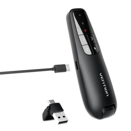 Présentateur sans fil Vention - Pointeur laser rouge - Batterie 200 mAh - Câble USB-C inclus - Portée jusqu'à 50 m - Contrôle du